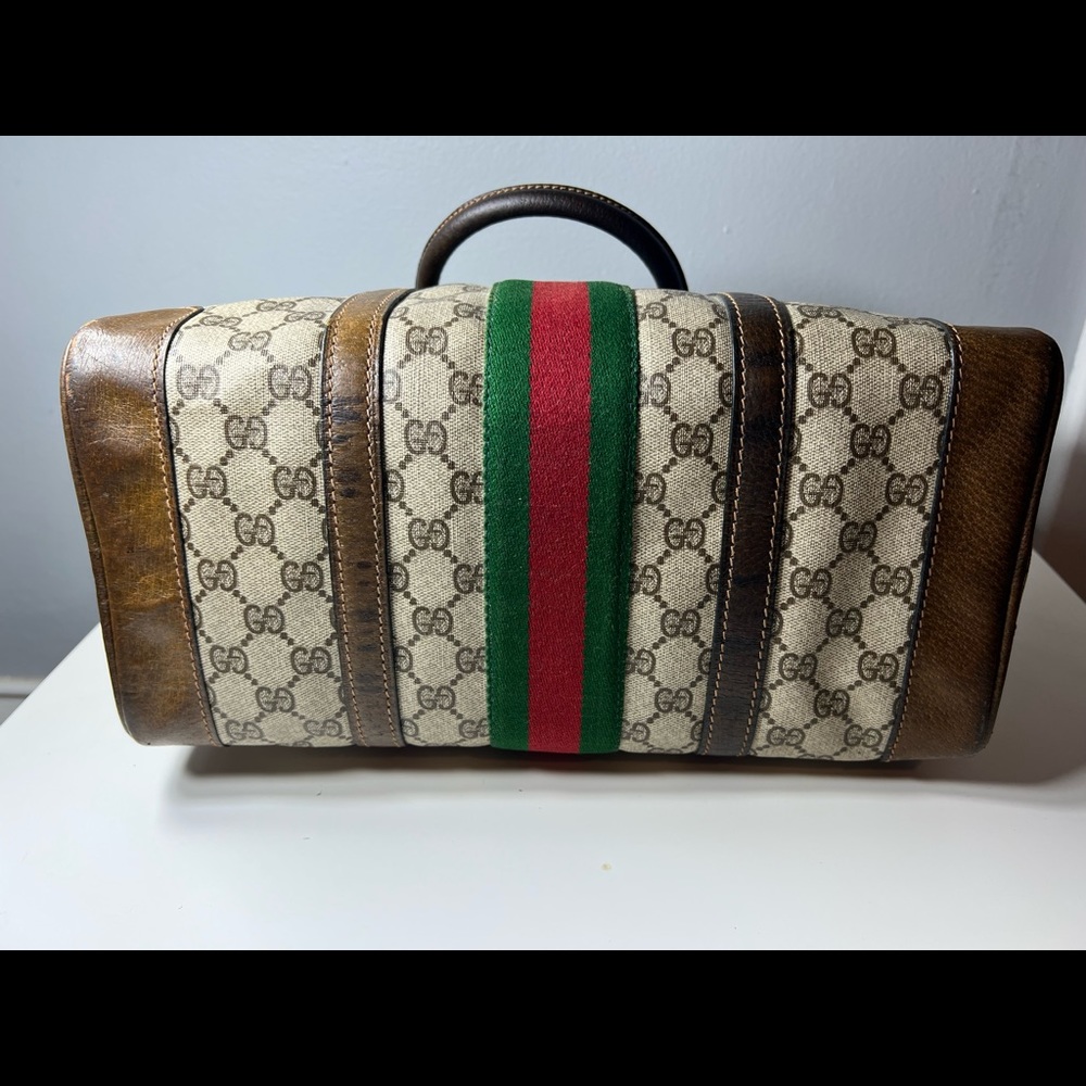 Vintage GUCCI Mini Boston Handbag Sherry Line Canvas Leather 32*21.5*17 - Picture 7 of 15